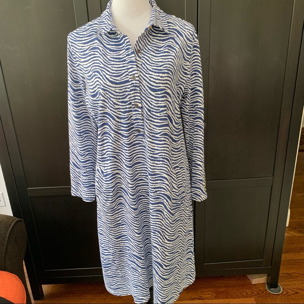 blue and white zebra print dress